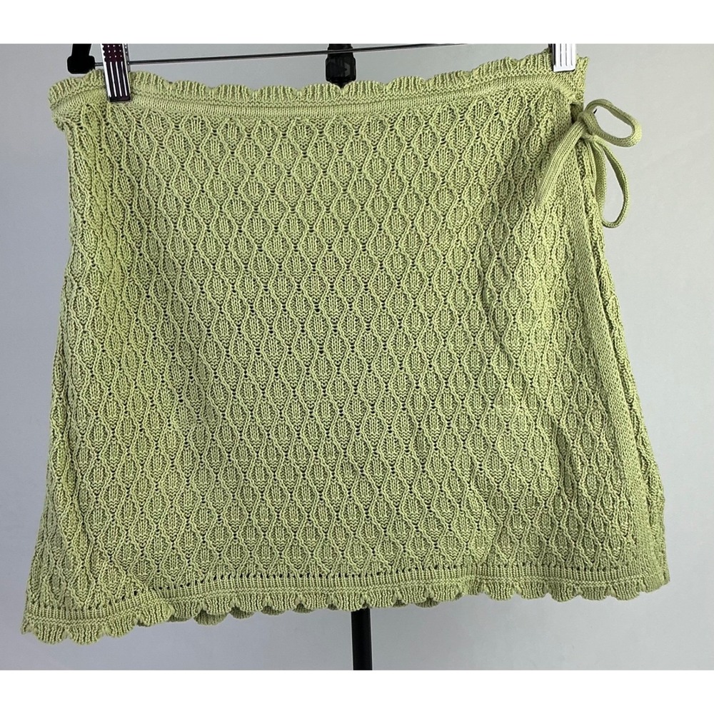 Future Collective High-Rise Sweater Wrap Mini Skirt Scalloped Edge Sage Green MD